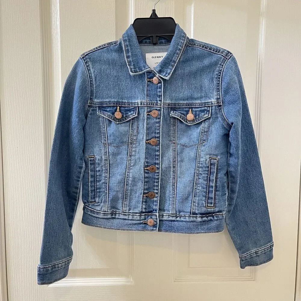 Old Navy Denim Jean Jacket Stretch Blue Girls Size Large 10-12 years